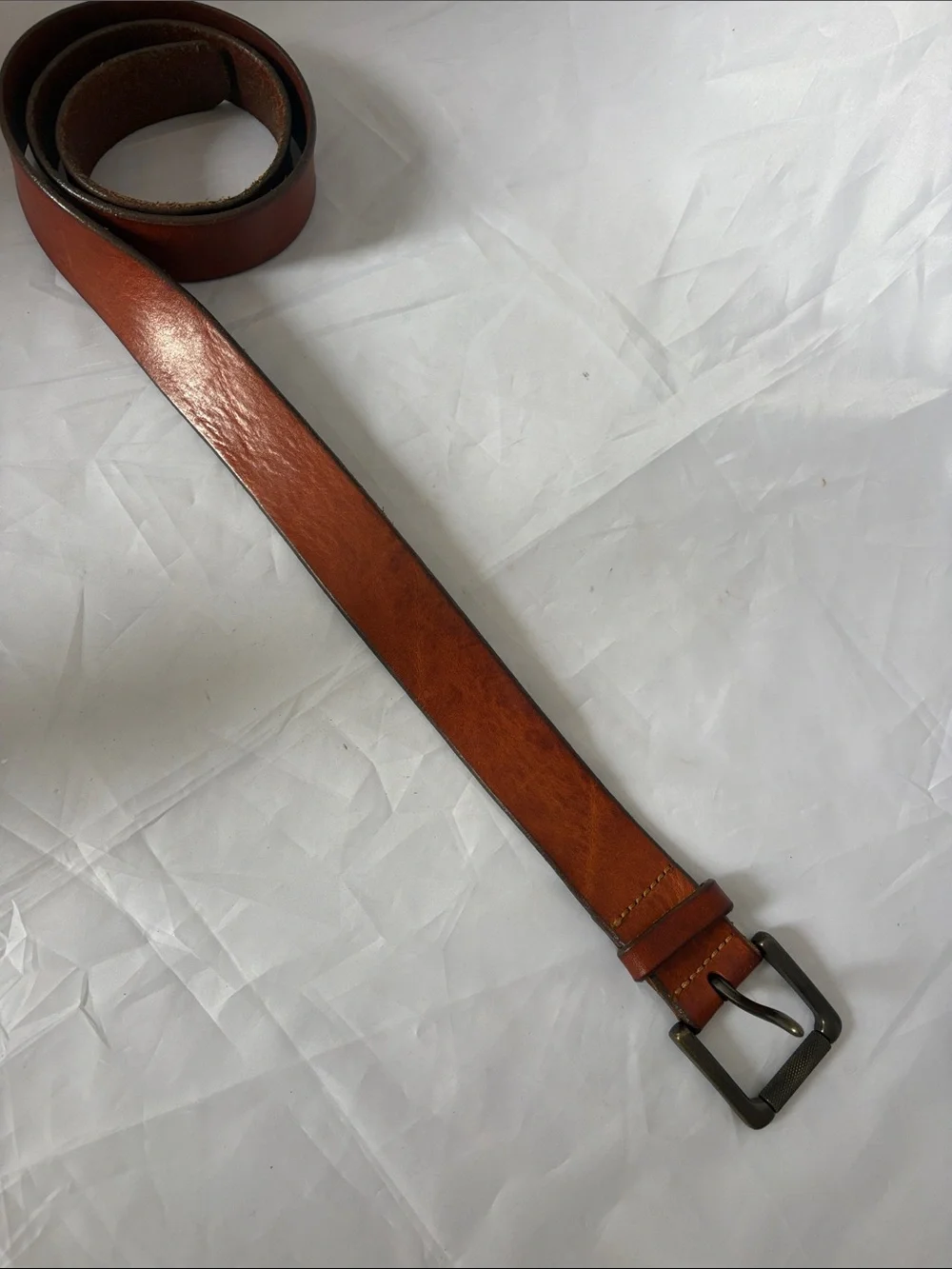 Banana Republic Men's Brown Leather Belt with Brushed Metal Buckle